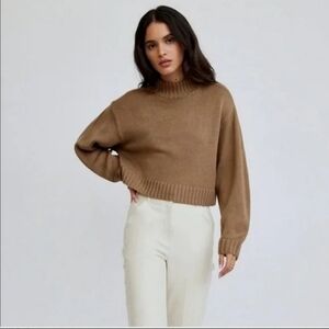 Aritzia Cropped Mock-Neck Sweater in Camel